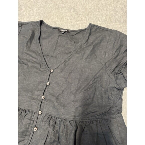 Madewell Dress Womens Large Flare Linen Blend Alexandra Button Front Short Black - Picture 5 of 11